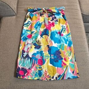 J. Crew Vibrant Watercolor Floral Boho Seaside Skirt with Waist Tie Size 4